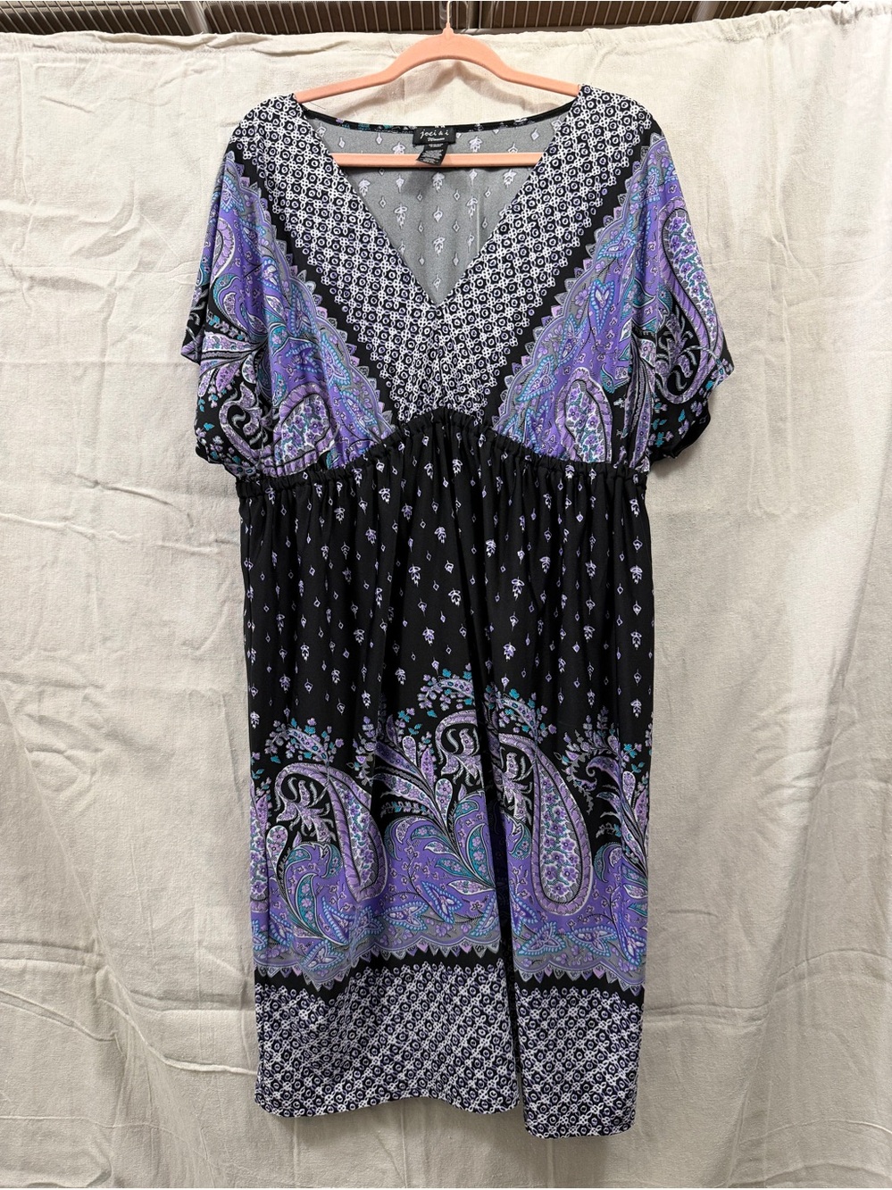 Boho Paisley Midi Dress in Black and Purple